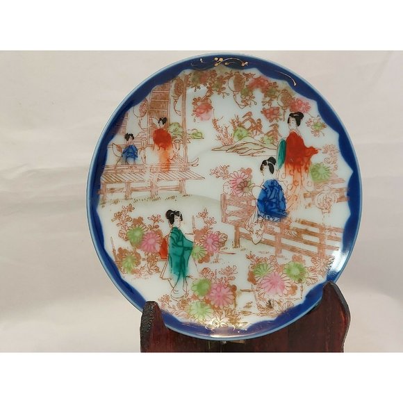 Vintage Hand Painted Saucer Small Plate Geishas Floral Japan 5 1/2" - Picture 2 of 10
